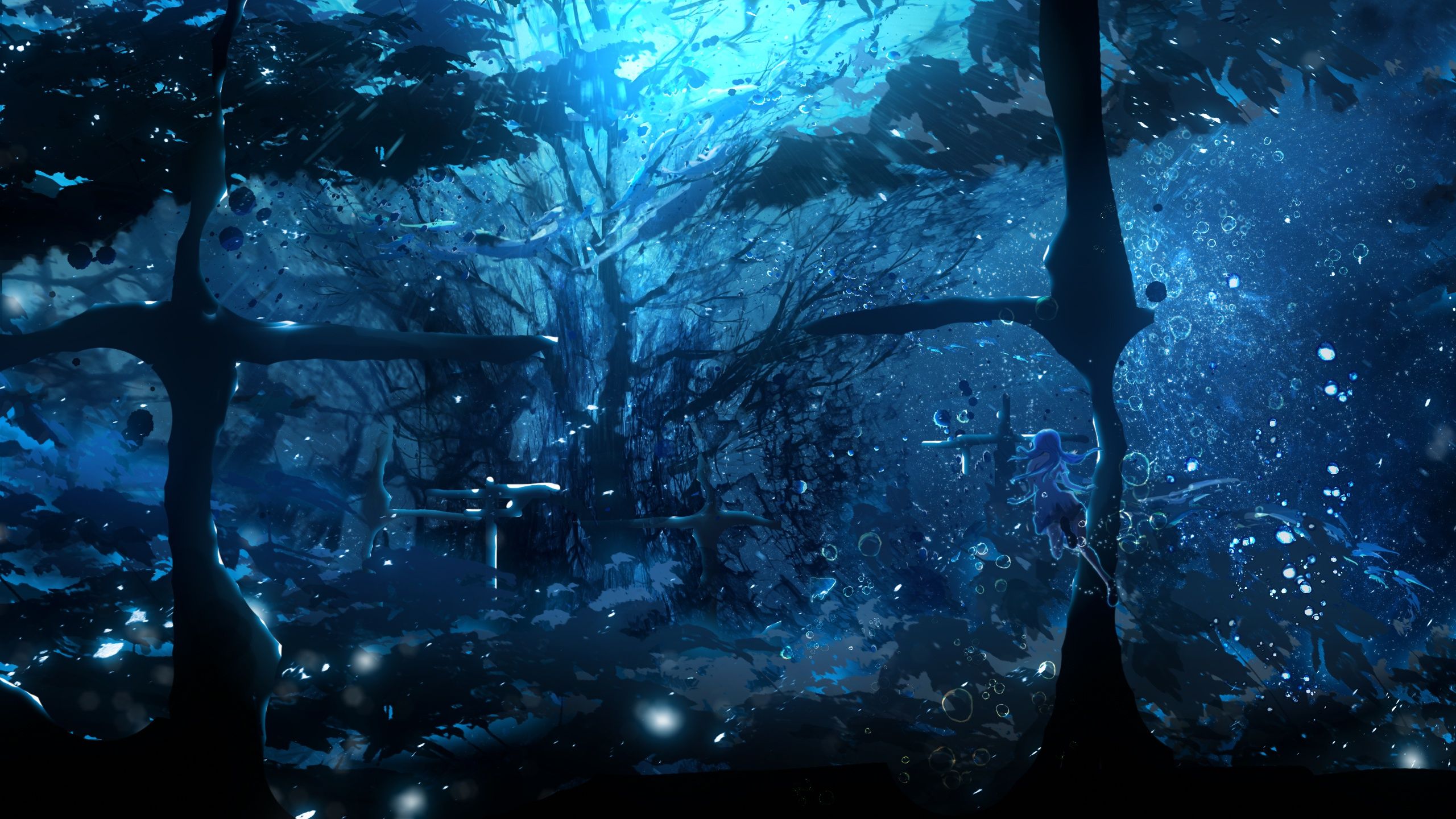 2560x1440 Enchanted Anime Abyss: Stunning Underwater HD Wallpaper