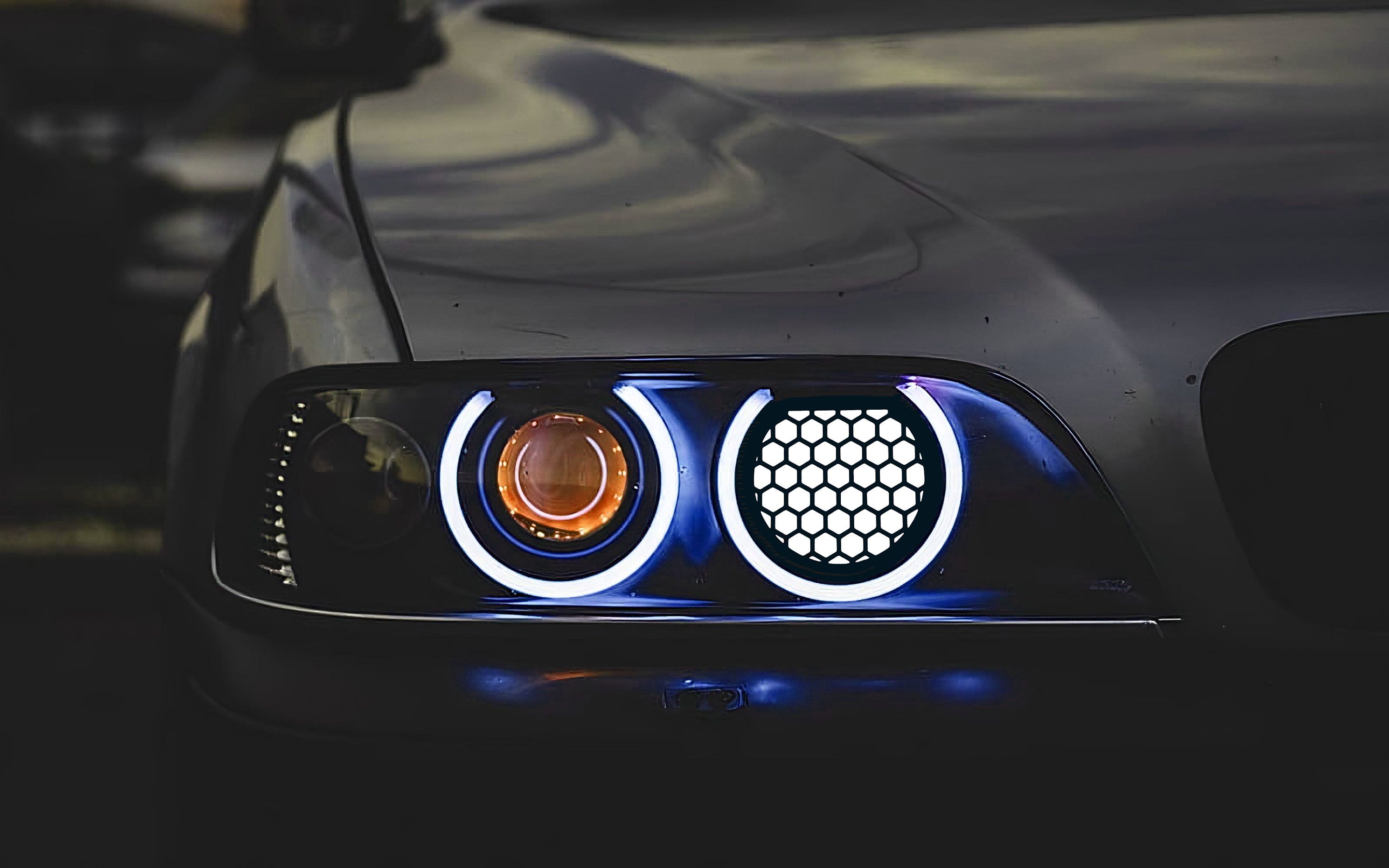 3000x1875 BMW E39 Honeycomb Black & White Headlight Decoration Covers Pcs Accessories Mods Tuning Upgrade