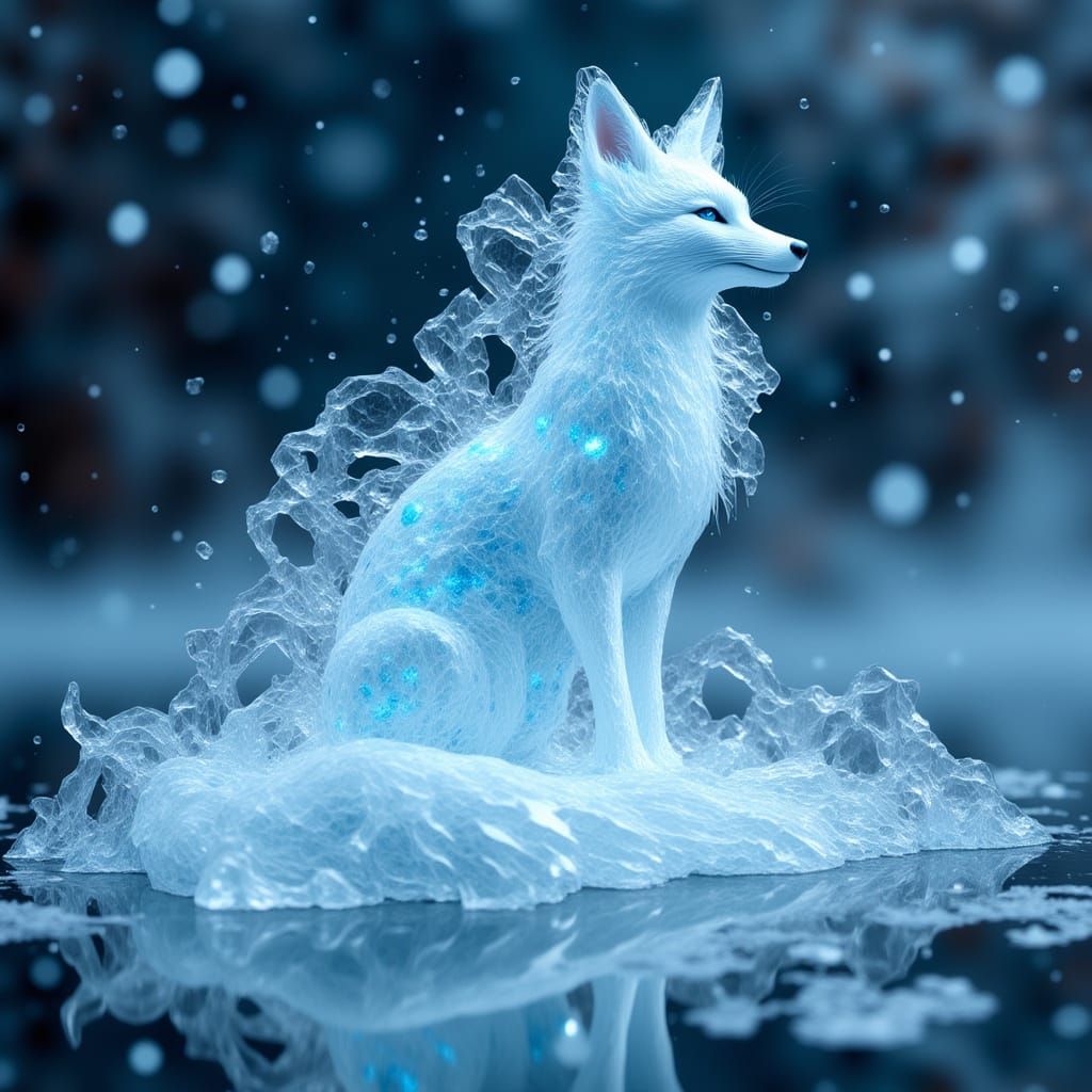 1024x1024 Graceful Ice Fox Glowing Blue And White