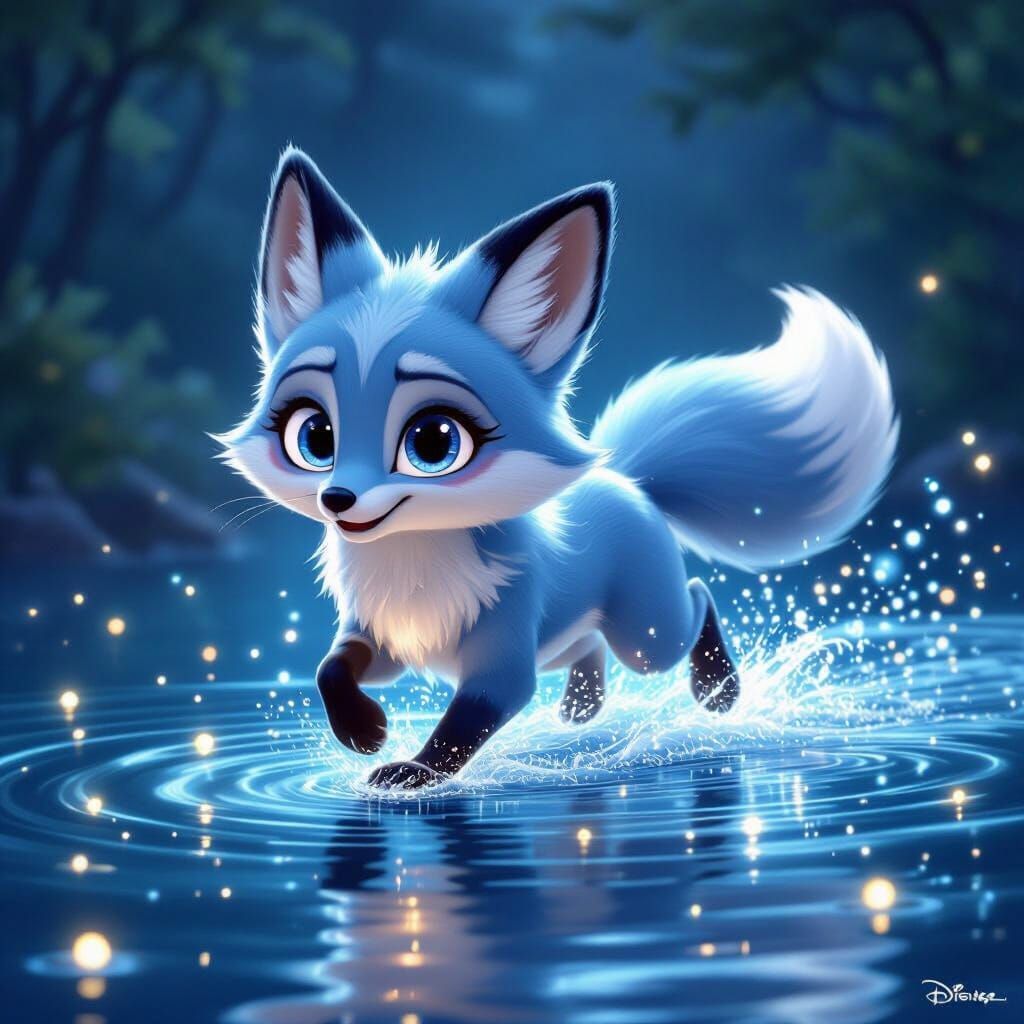 1024x1024 Disney Style Water Fox Spirit Running on Lake