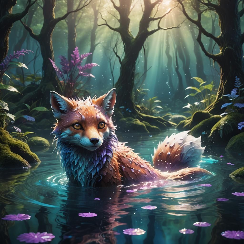 1024x1024 a cute realistic water fox monster Water Fox Mons