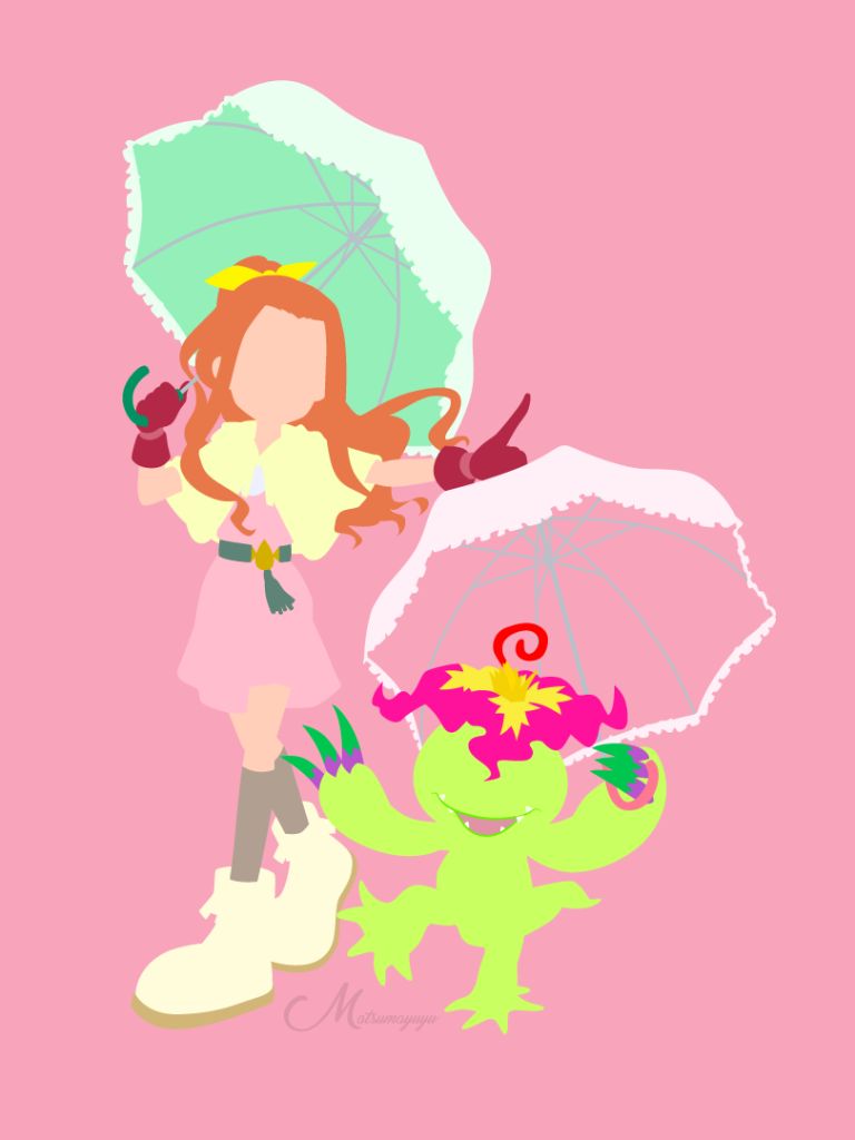 768x1024 Phone wallpaper: Digimon, Anime, Minimalist, Vector, Mimi Tachikawa, Palmon (Digimon) 1154886