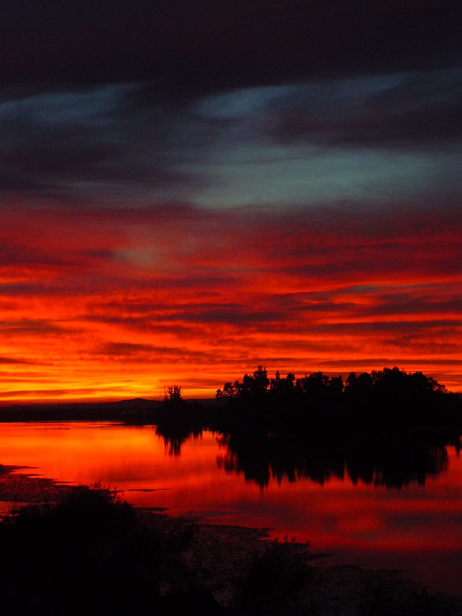 910x1213 HD wallpaper: Sunset, Orange, Reflection, Infinity, extensive, soledad, surface