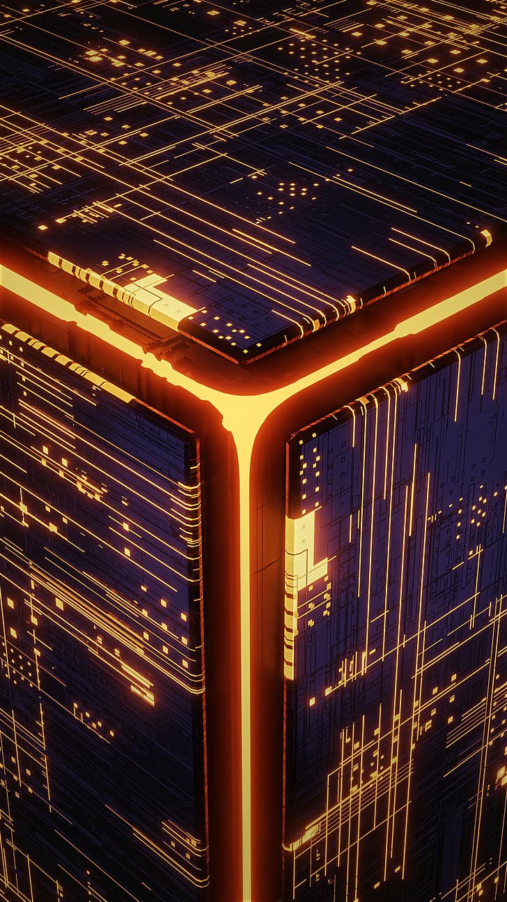 728x1294 HD wallpaper: red, black, orange, science fiction, tech, technology, cube