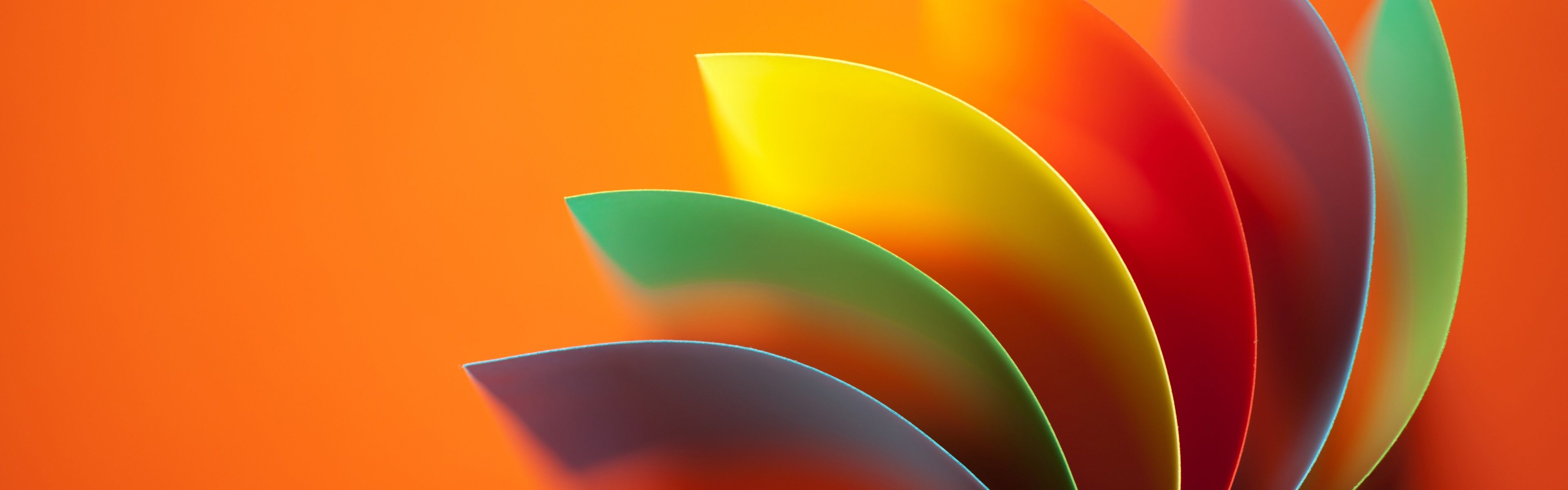 3840x1200 Wallpaper Abstract flower, rainbow colors, orange background 3840x2160 UHD 4K Picture, Image