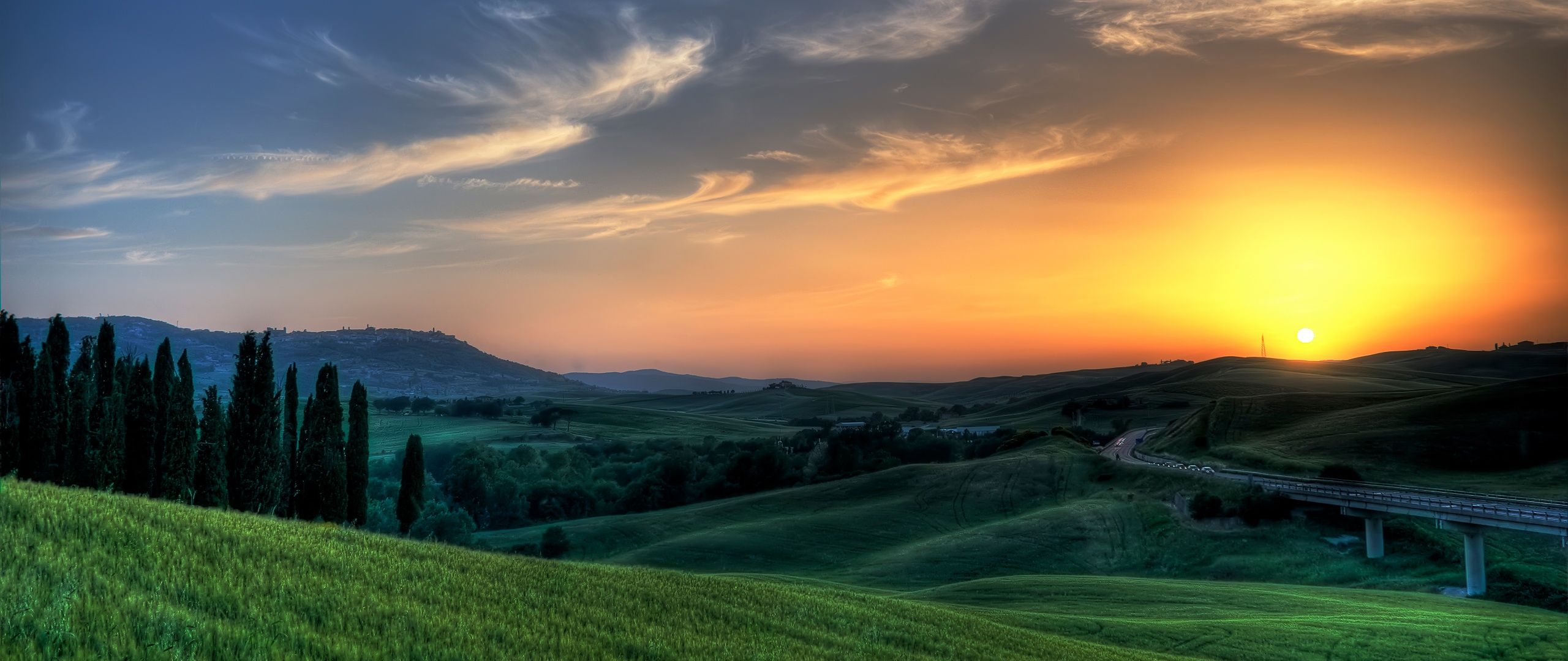 2560x1080 Tuscany Wallpaper 4K, Sunset, Landscape, Italy, HDR, 5K