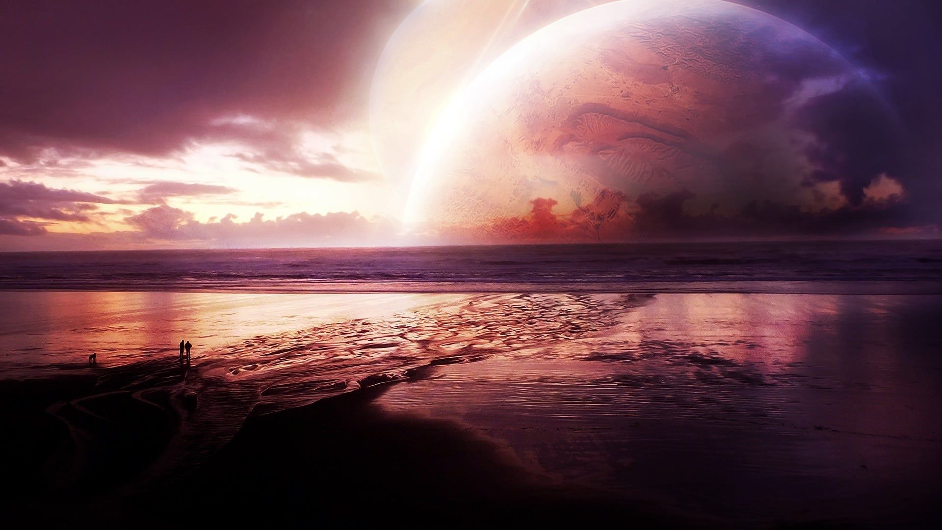 1920x1080 Sunset and a planet Wallpaper for Desktop