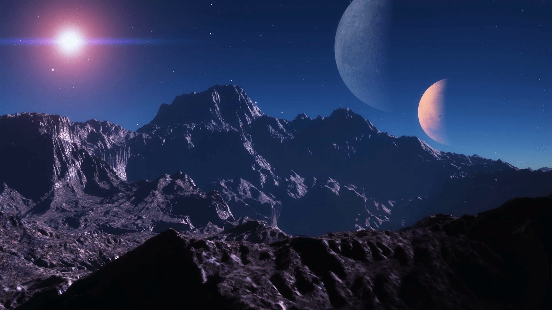 1920x1080 Alien planet sunset. A sunset in an alien planet