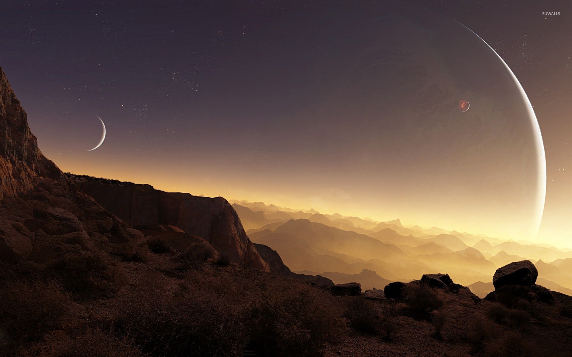 1920x1200 Sunset light above the planet wallpaper wallpaper