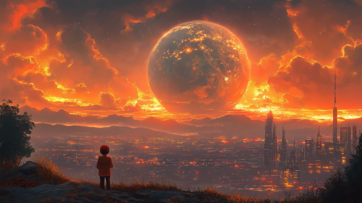 1200x673 Cosmic Cityscape Mural Wallpaper