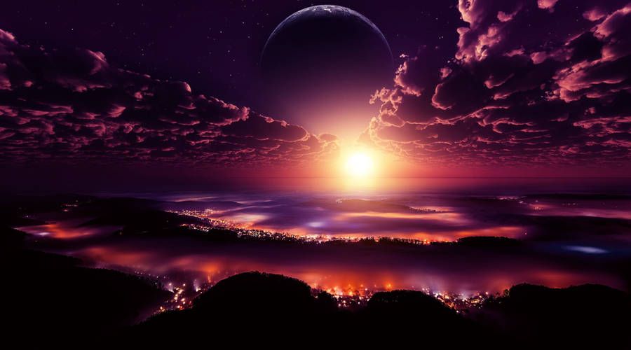 900x500 Download Anime Planet Over The Sunset Wallpaper