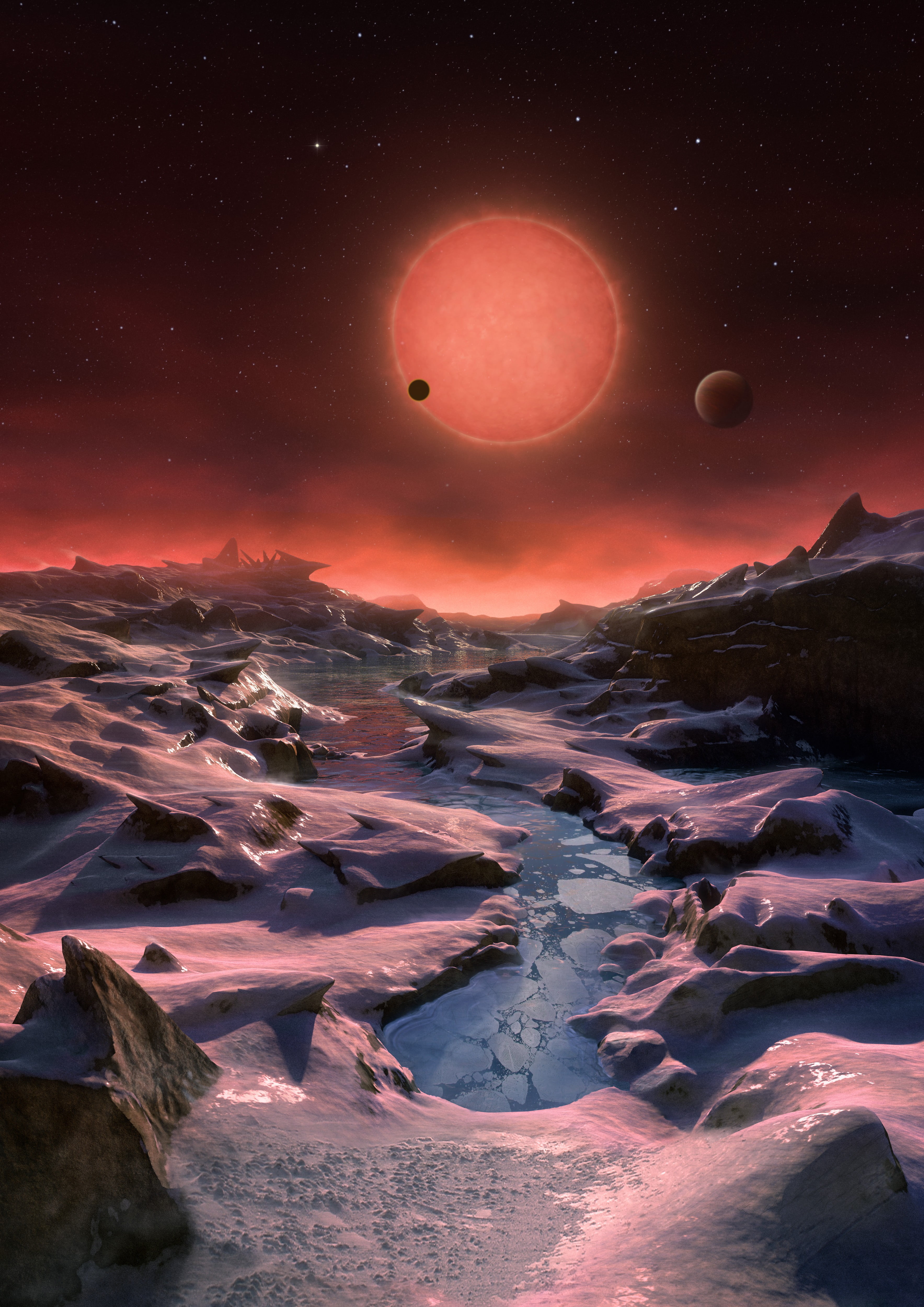 3535x5000 Sun and river digital wallpaper, stars, planet, space, ice HD wallpaper