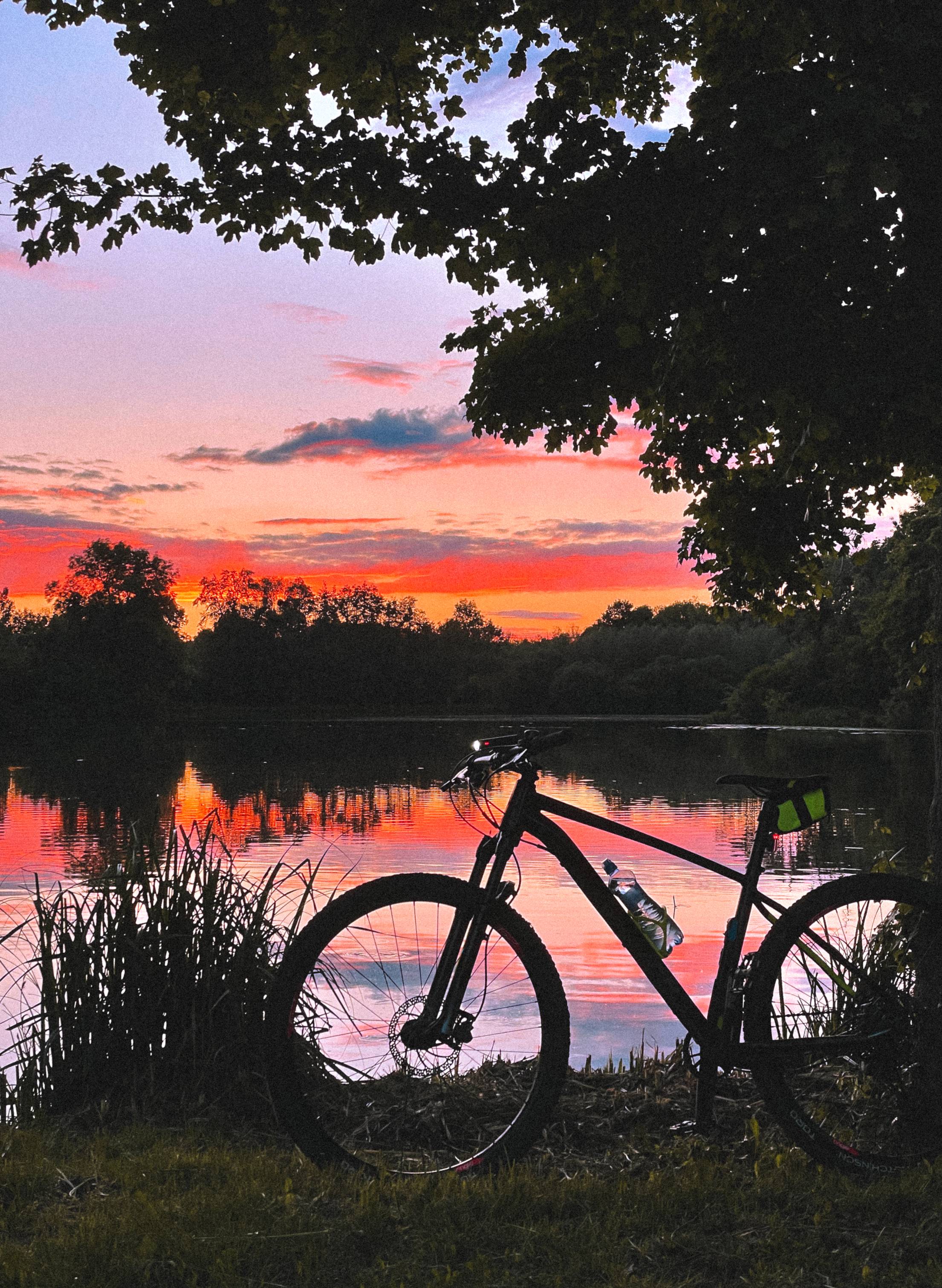 2210x3020 Evening MTB Ride Mountain Bike with Sunset Golden Sky. Free Nature Image