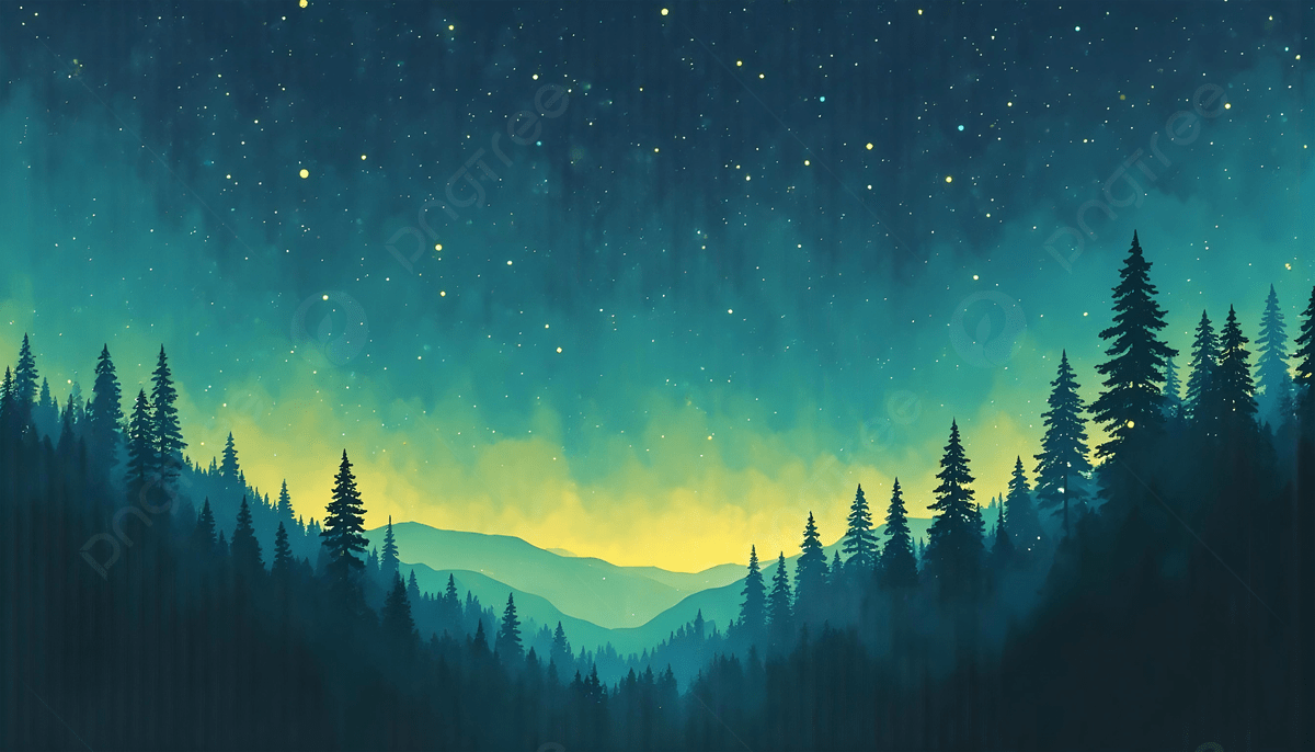 1200x686 Green Night Pine Forest And Starry Background Photo, Forest Background Illustration, Green Night Forest And Starry Night Background, Night Forest Background Background Image And Wallpaper for Free Download