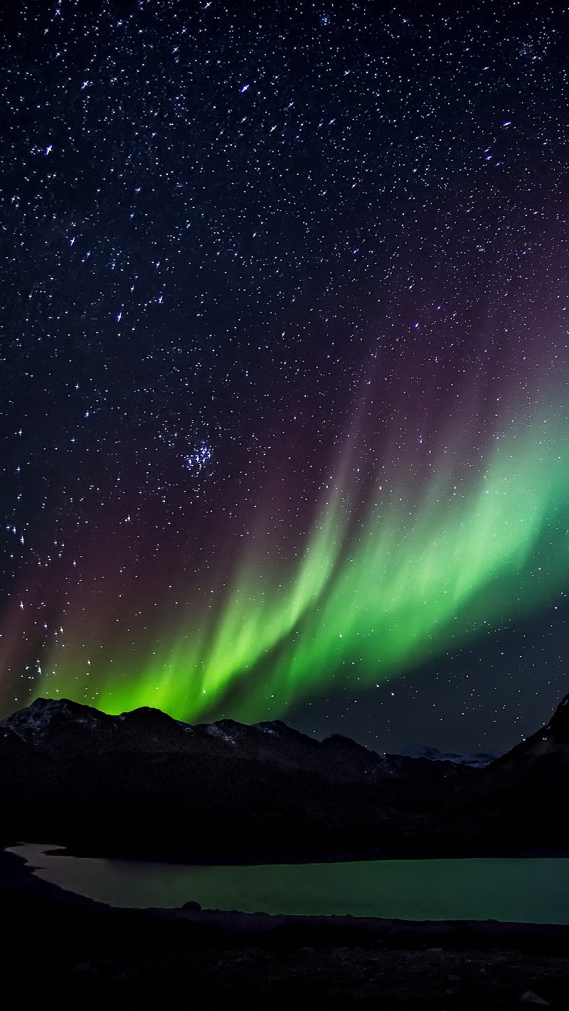 800x1422 Northern Lights, night, lake, mountains, sky, stars, northern lights, dark, dark night, HD phone wallpaper