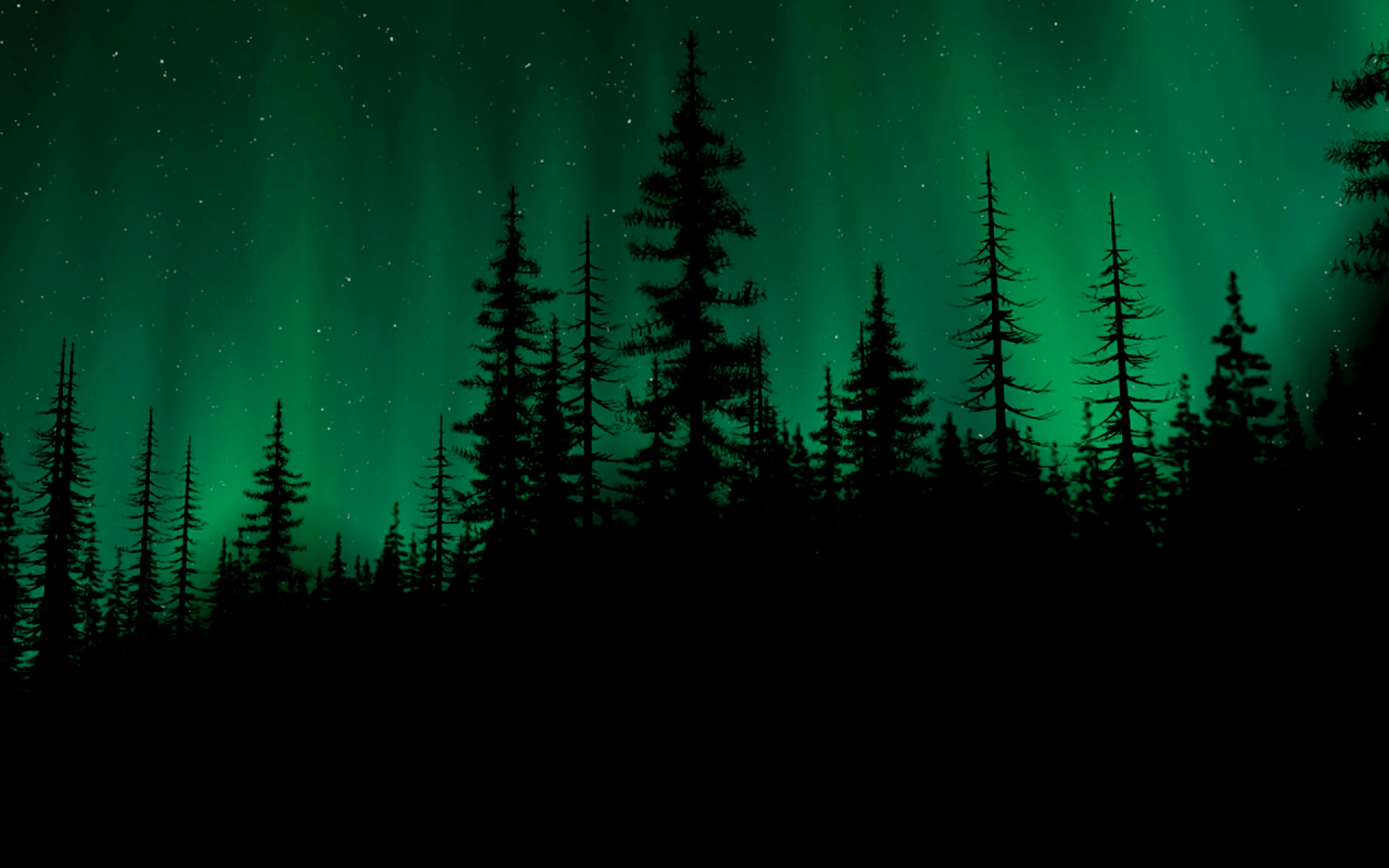 1920x1200 Aurora Silhouette: Pines Under Green Skiesx1200