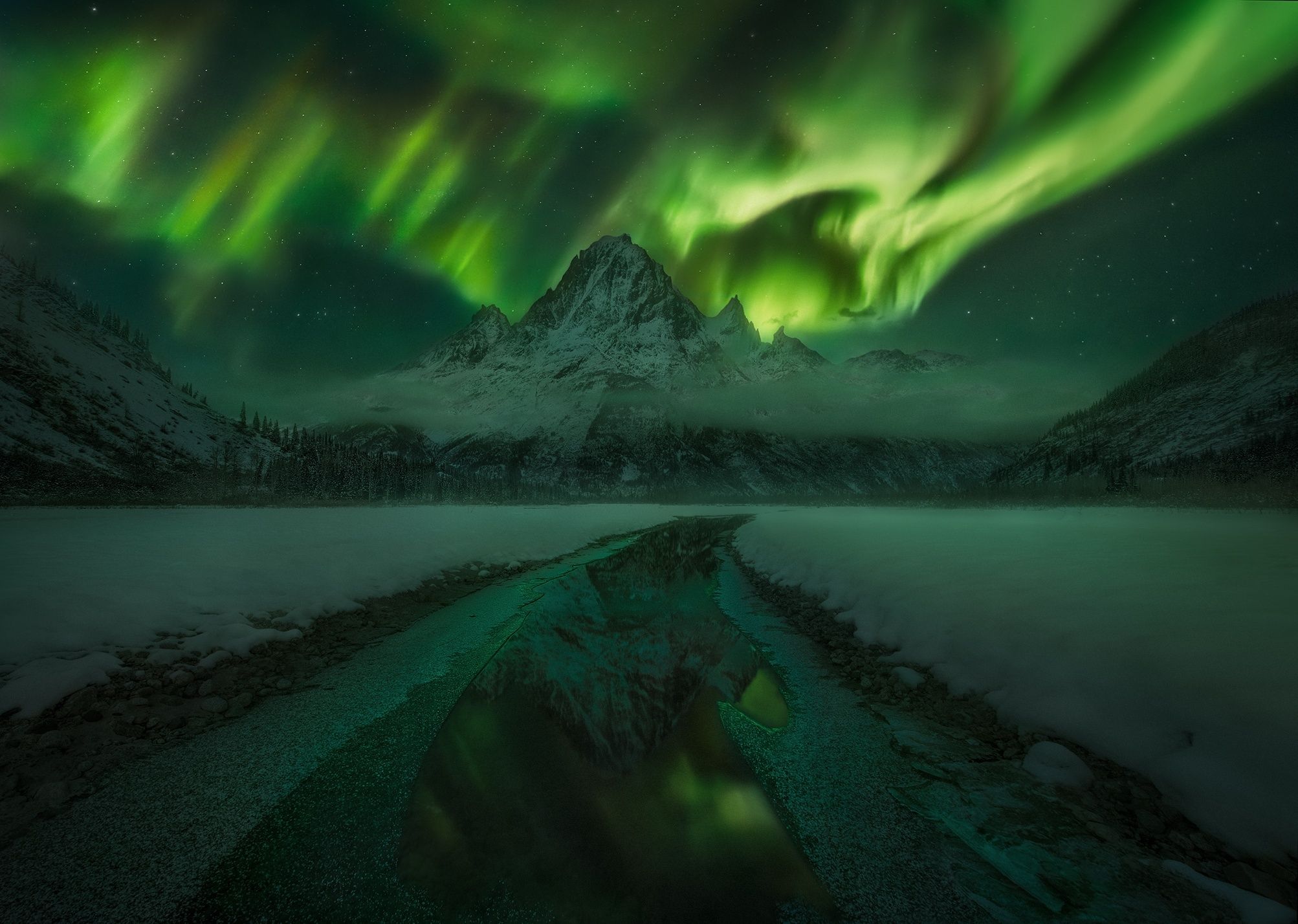 2006x1428 Phone wallpaper: Nature, Aurora Borealis, Alaska, Earth, Ice, Landscape, Mountain, Night, Sky 684562
