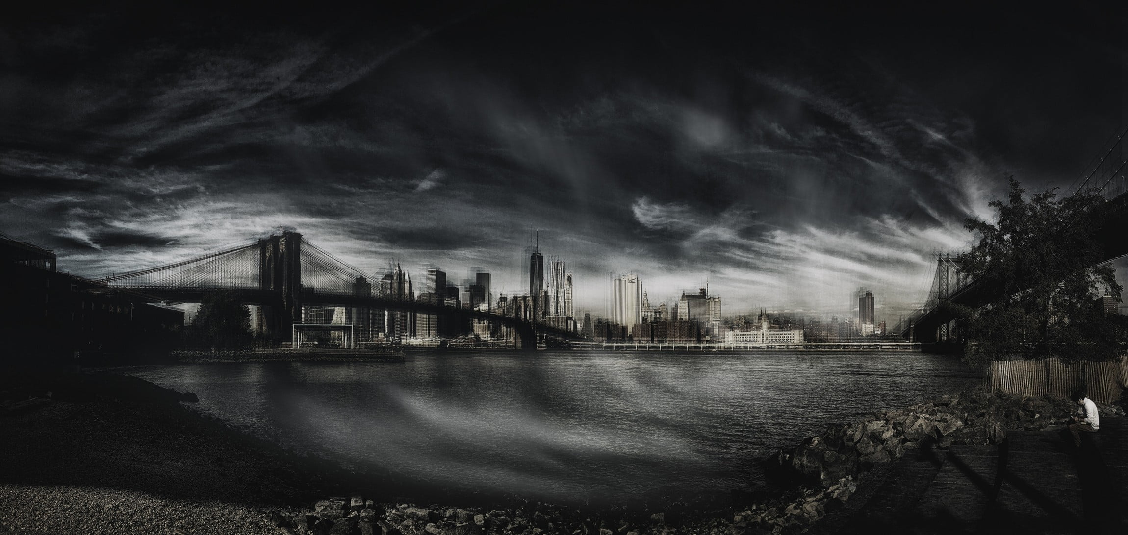 2300x1092 Landscape, photography, panoramas, New York City HD wallpaper