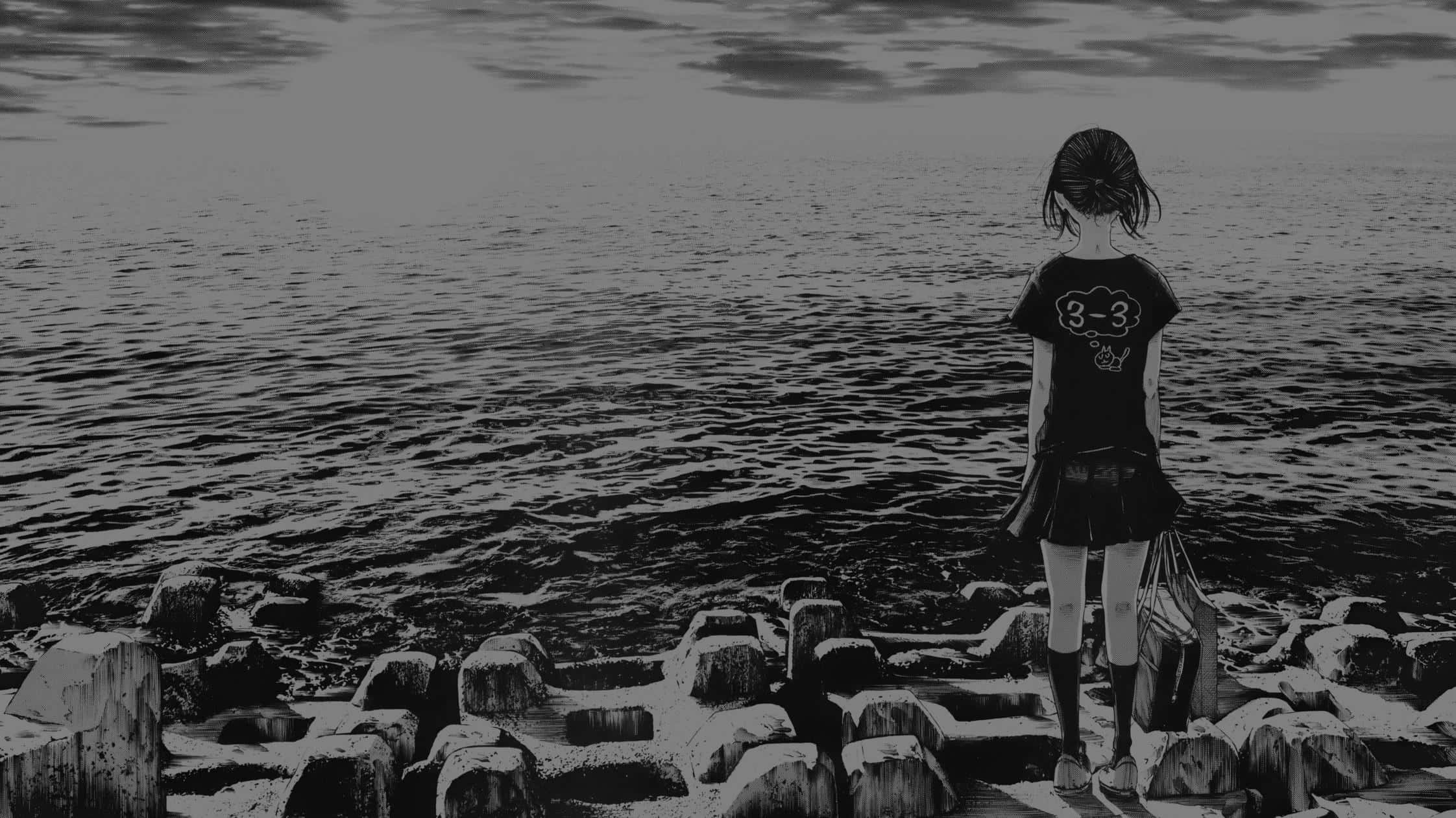 2244x1262 Download A captivating monochrome anime scene in high contrast Background