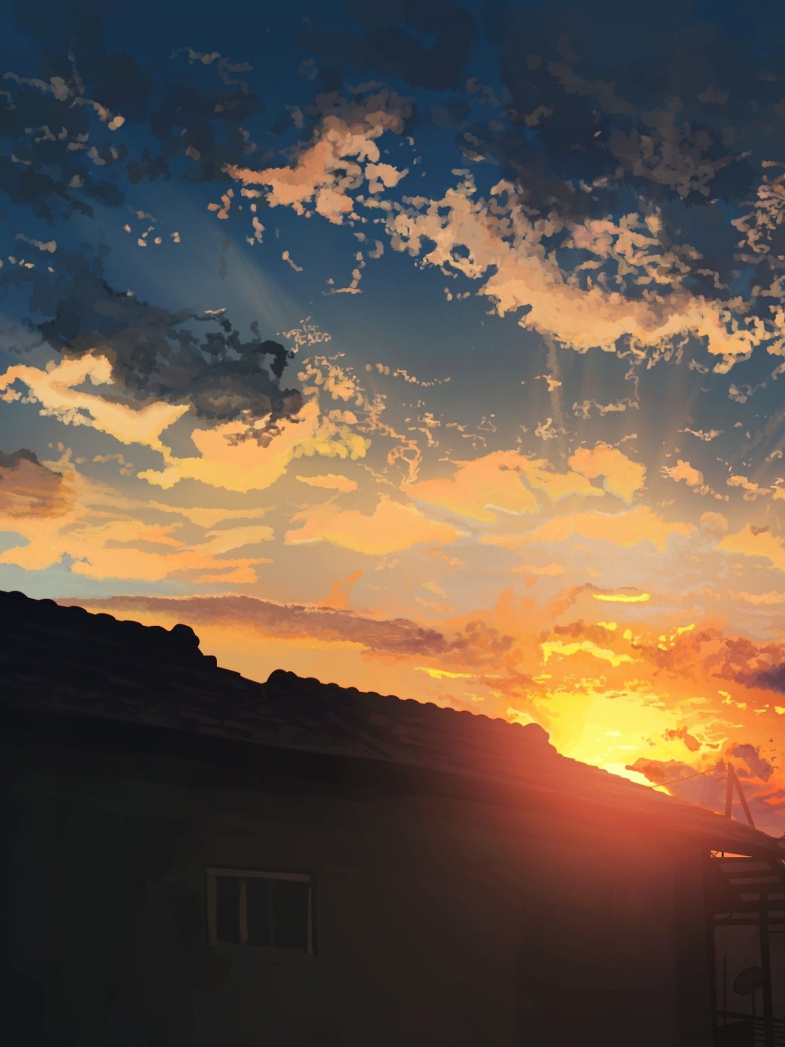 1536x2048 Anime Orange Sky Wallpaper