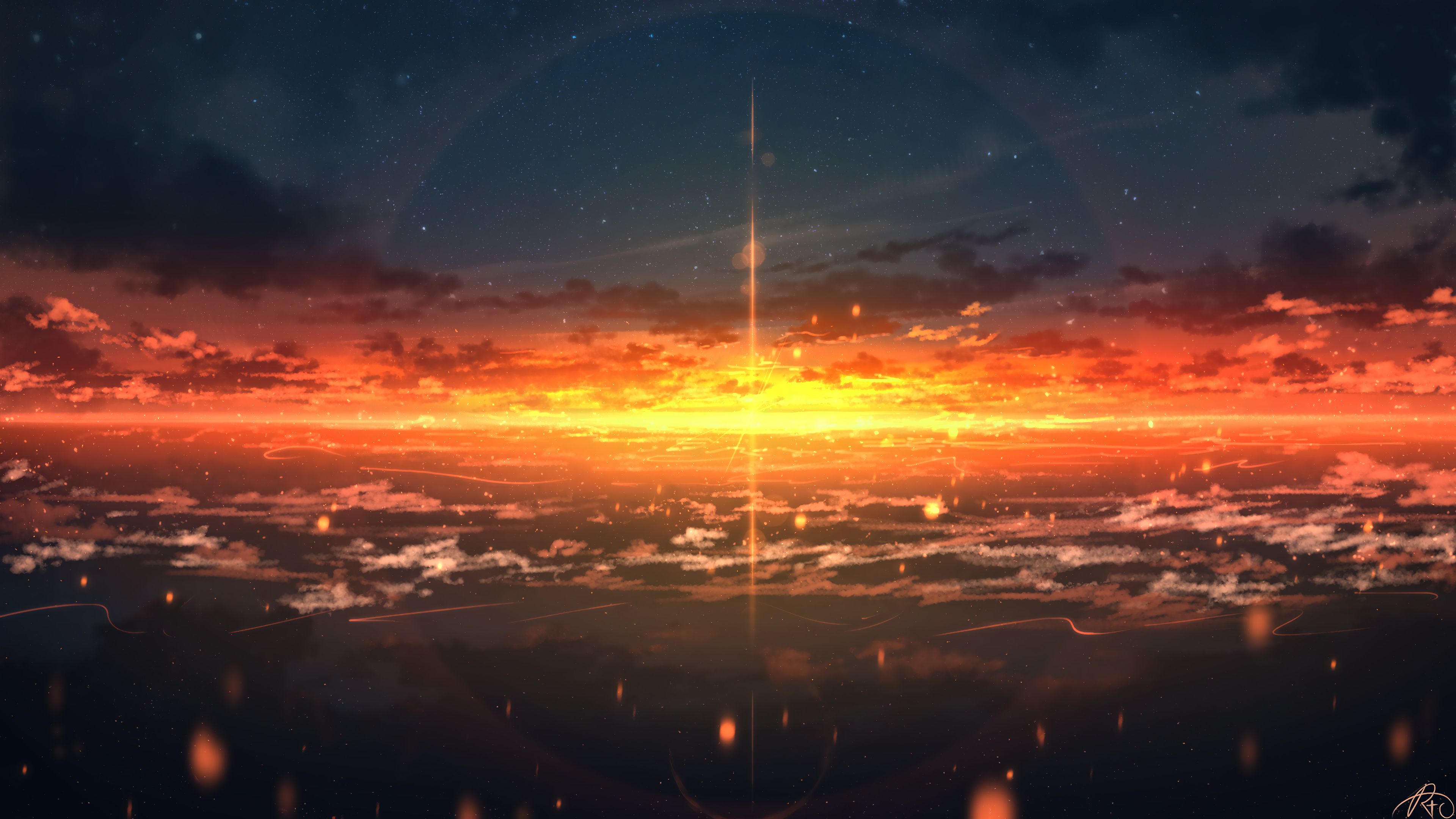 3840x2160 Sunset Horizon Scenery Anime Art Wallpaper 4K HD PC h