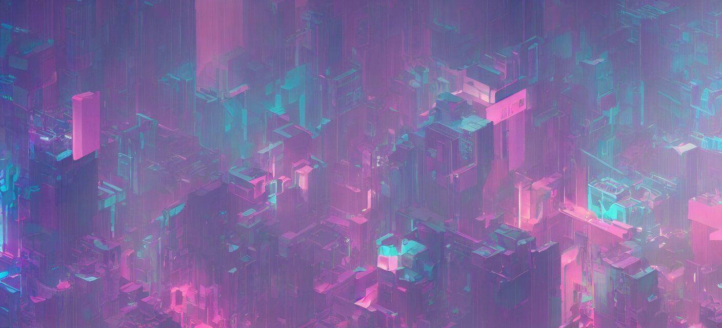 1408x640 Lexica low poly cyberpunk pastel colors desktop wallpaper