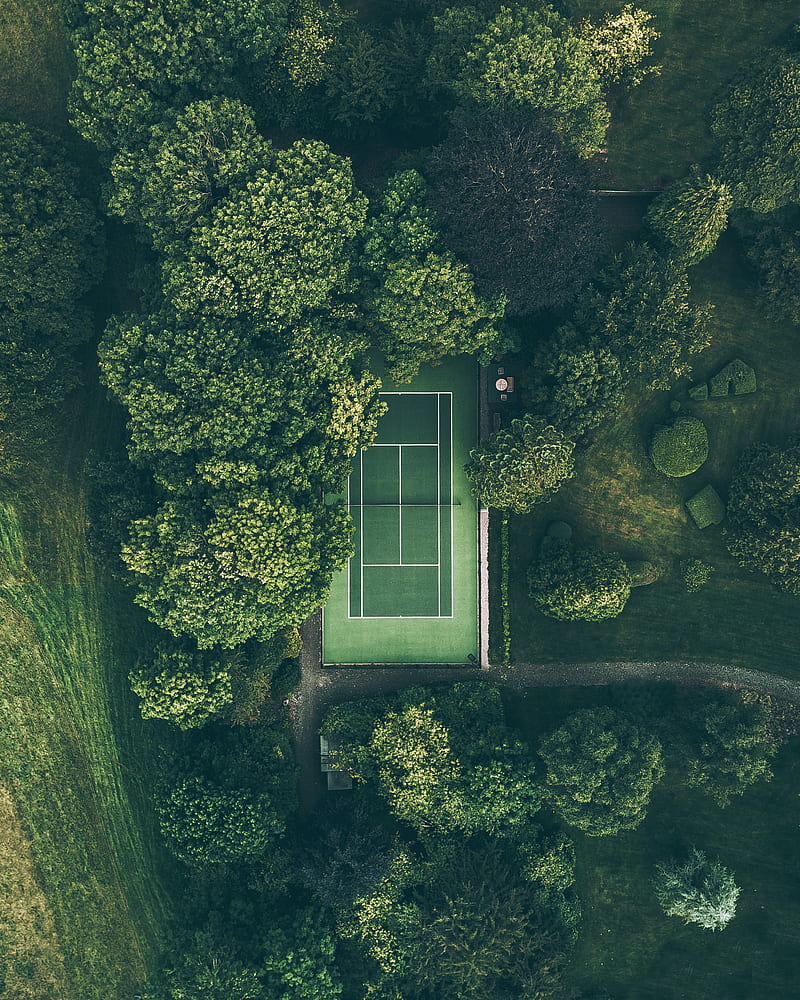 800x1000 Aerial of tennis court surrounded with trees, HD phone wallpaper