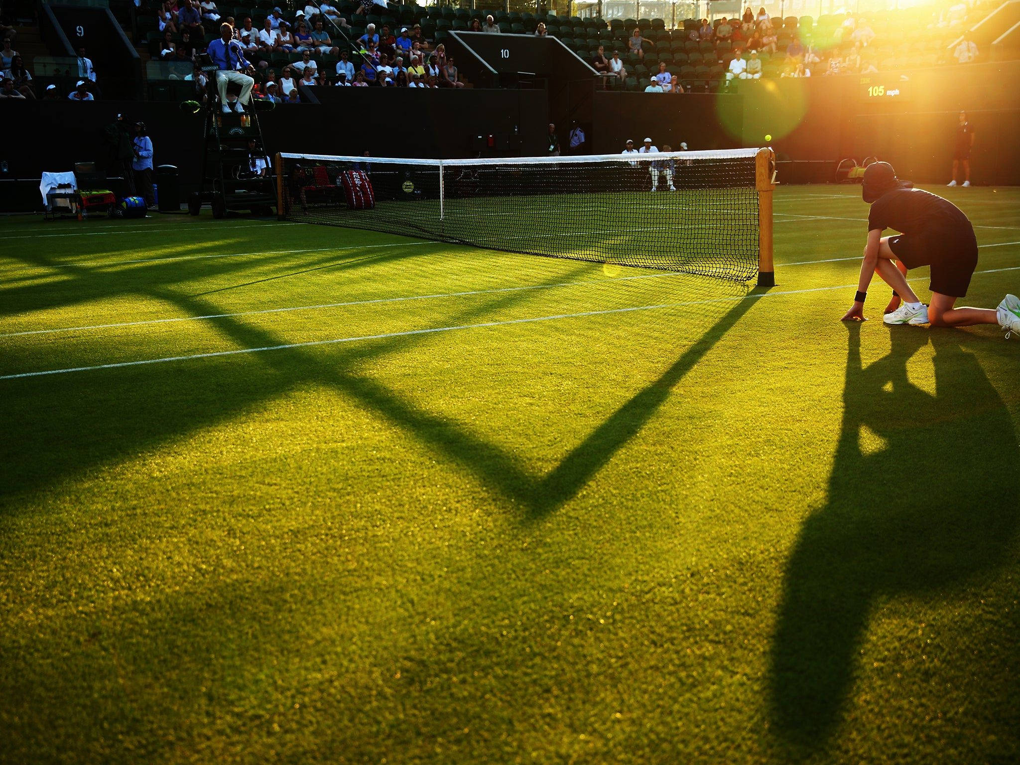 2048x1536 Download Golden Hour at Wimbledon Tennis Court Wallpaper