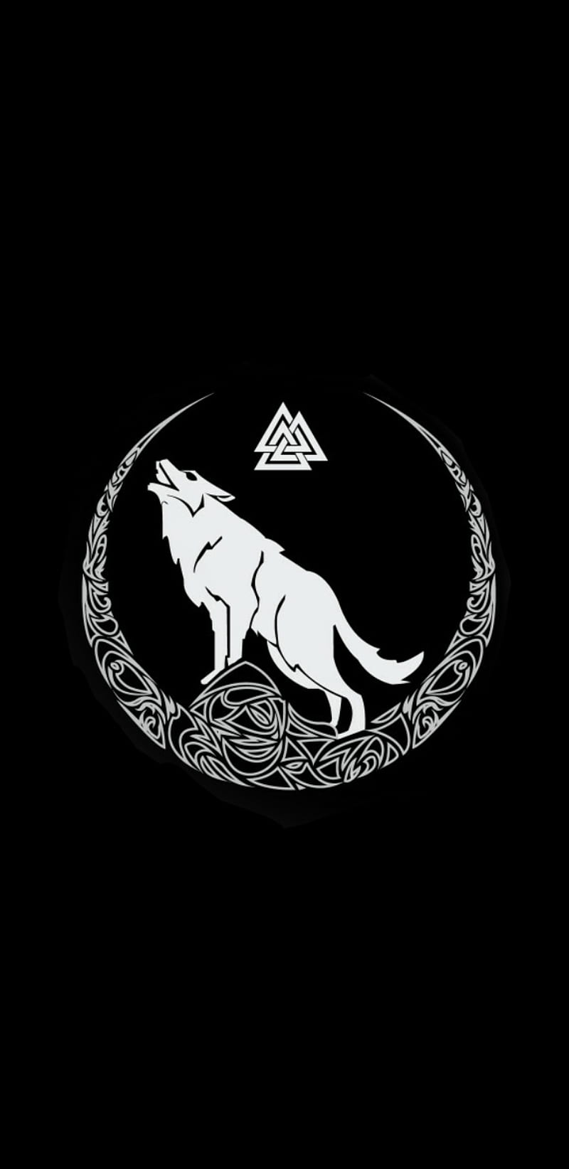 800x1644 Wolf moon Valknut, norse, white, warrior, black, metal, heathen, viking, HD phone wallpaper