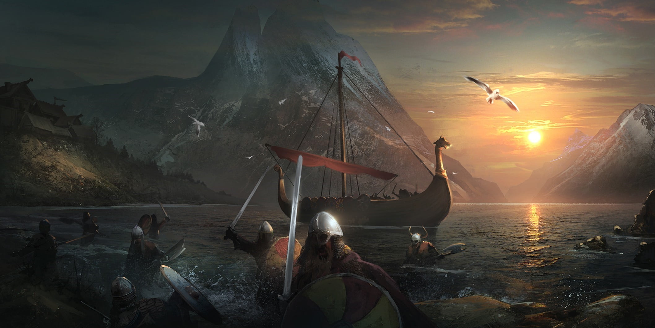 2116x1059 Knight digital wallpaper, Nordic, Vikings HD wallpaper