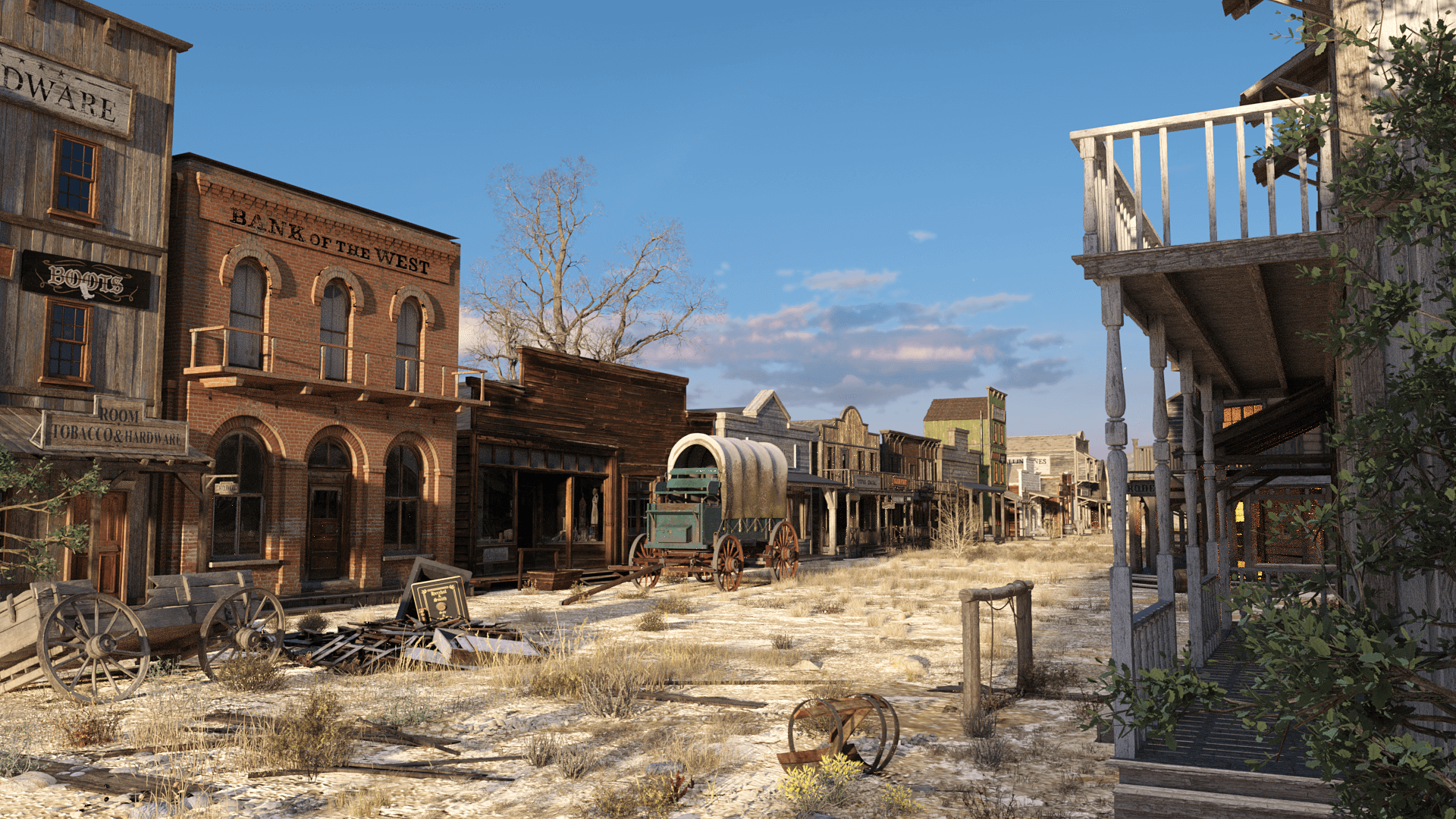 1920x1080 Wild West Ghost Town Scene 2 3D Render, Digital Art