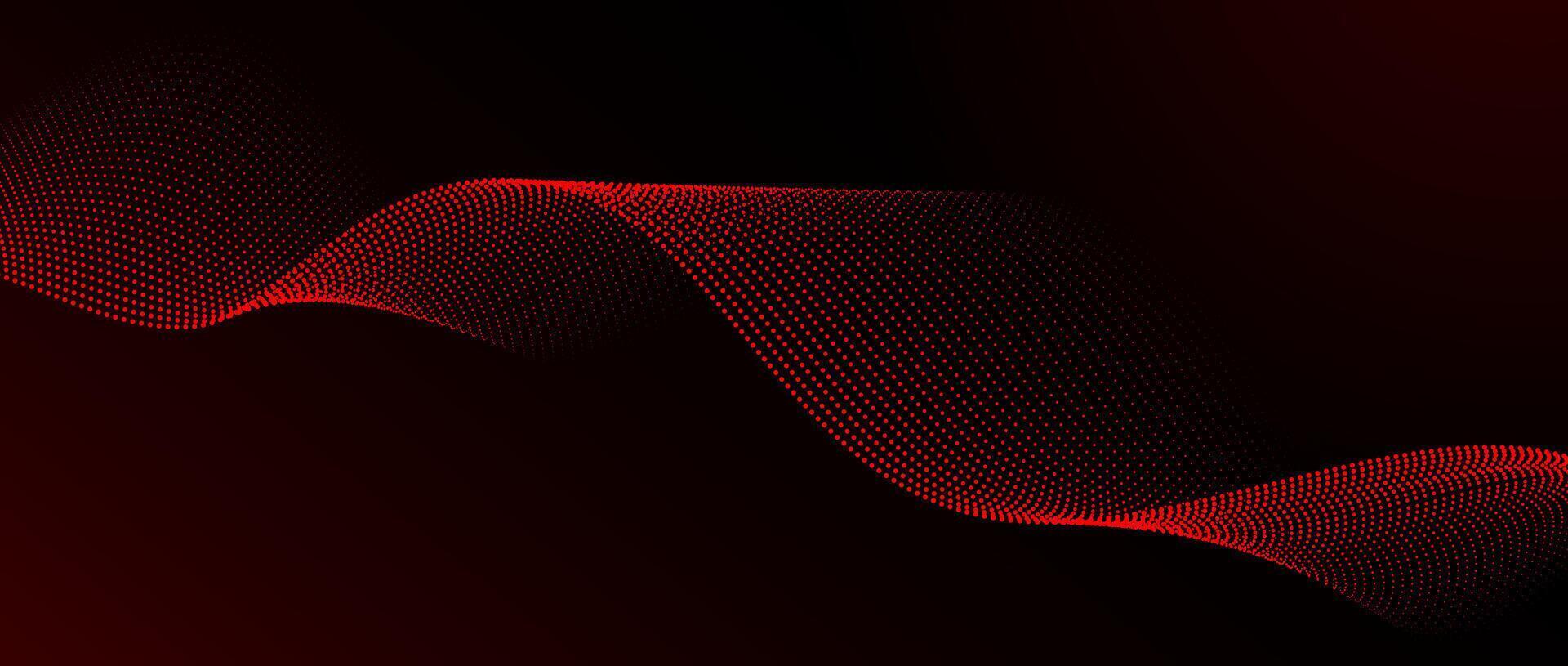 1920x815 Red dotted wavy pattern background. Dark red flowing wave particles concept. Tech halftone curved lines wallpaper for science banner, technology poster, presentation, booklet, flyer