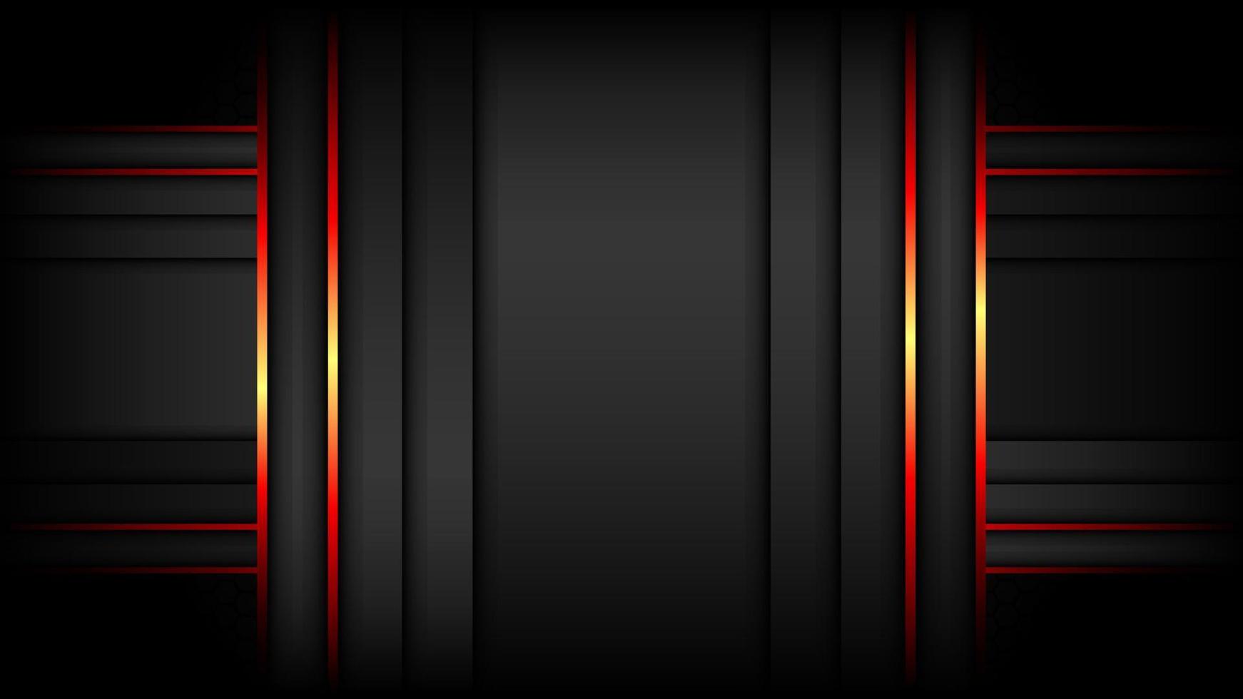 1742x980 Dark Metallic Tech Carbon Background Banner Vector Wallpaper with Glowing Red Edges