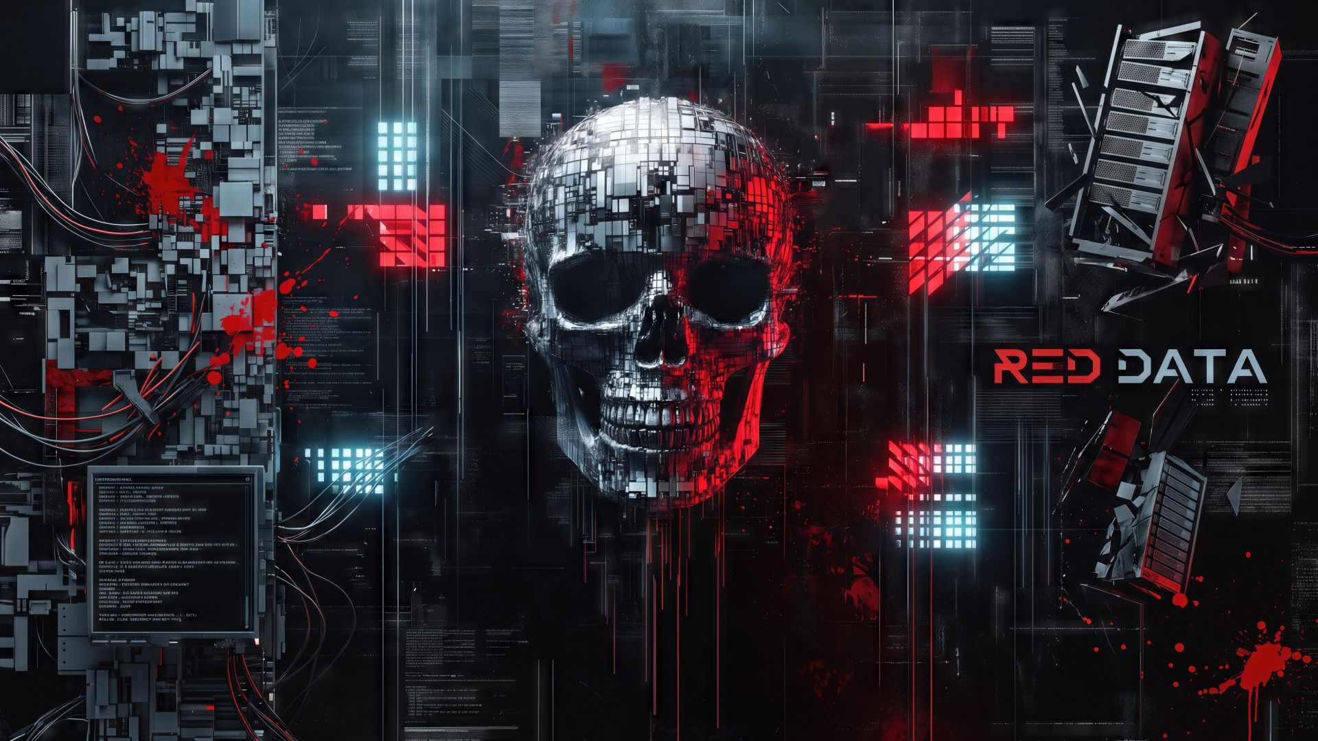 1920x1080 Cybernetic Skull in a Red Data Network