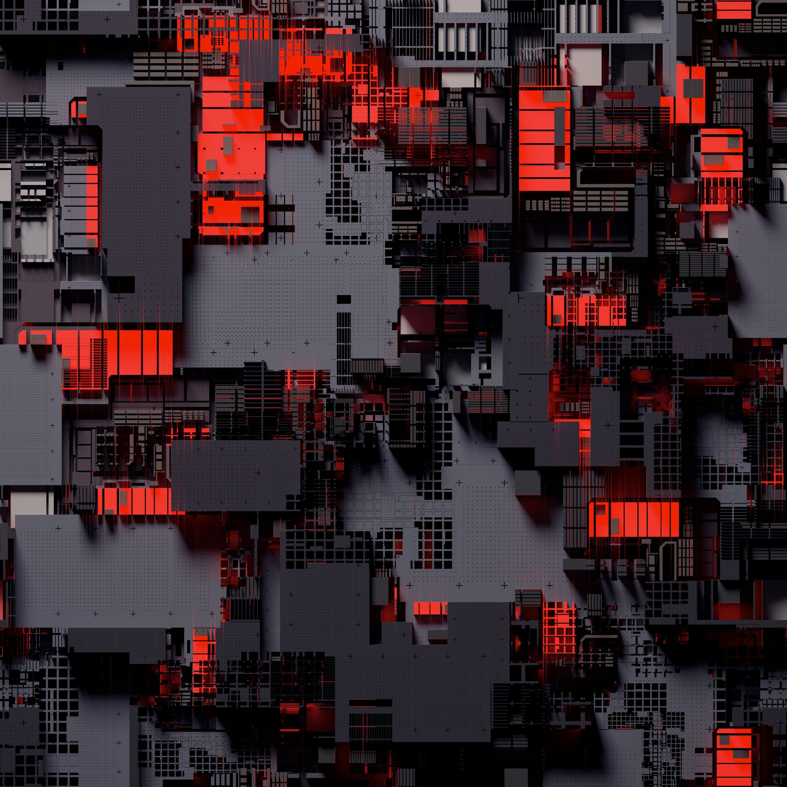 3000x3000 A computer generated image of a city with red lights