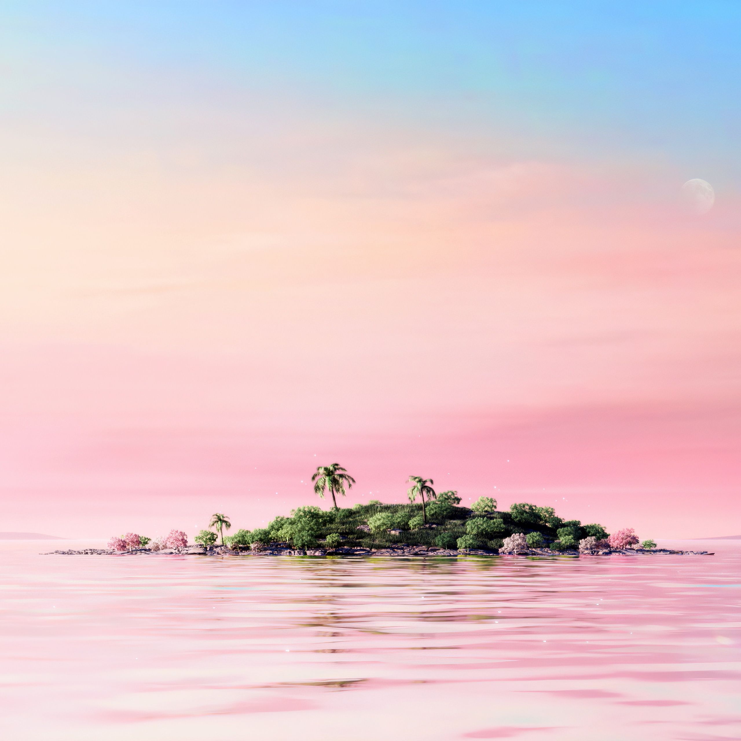 2560x2560 Tropical Wallpaper 4K, Island, Aesthetic, Pink aesthetic