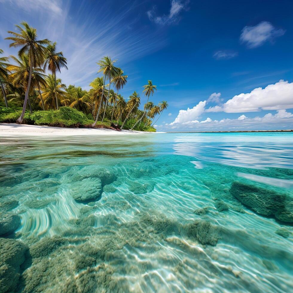 980x980 Secluded Tropical Island Paradise A Breathtaking Aerial View of a Pristine Island, Showcasing its Lush Greenery, White Sand Beache