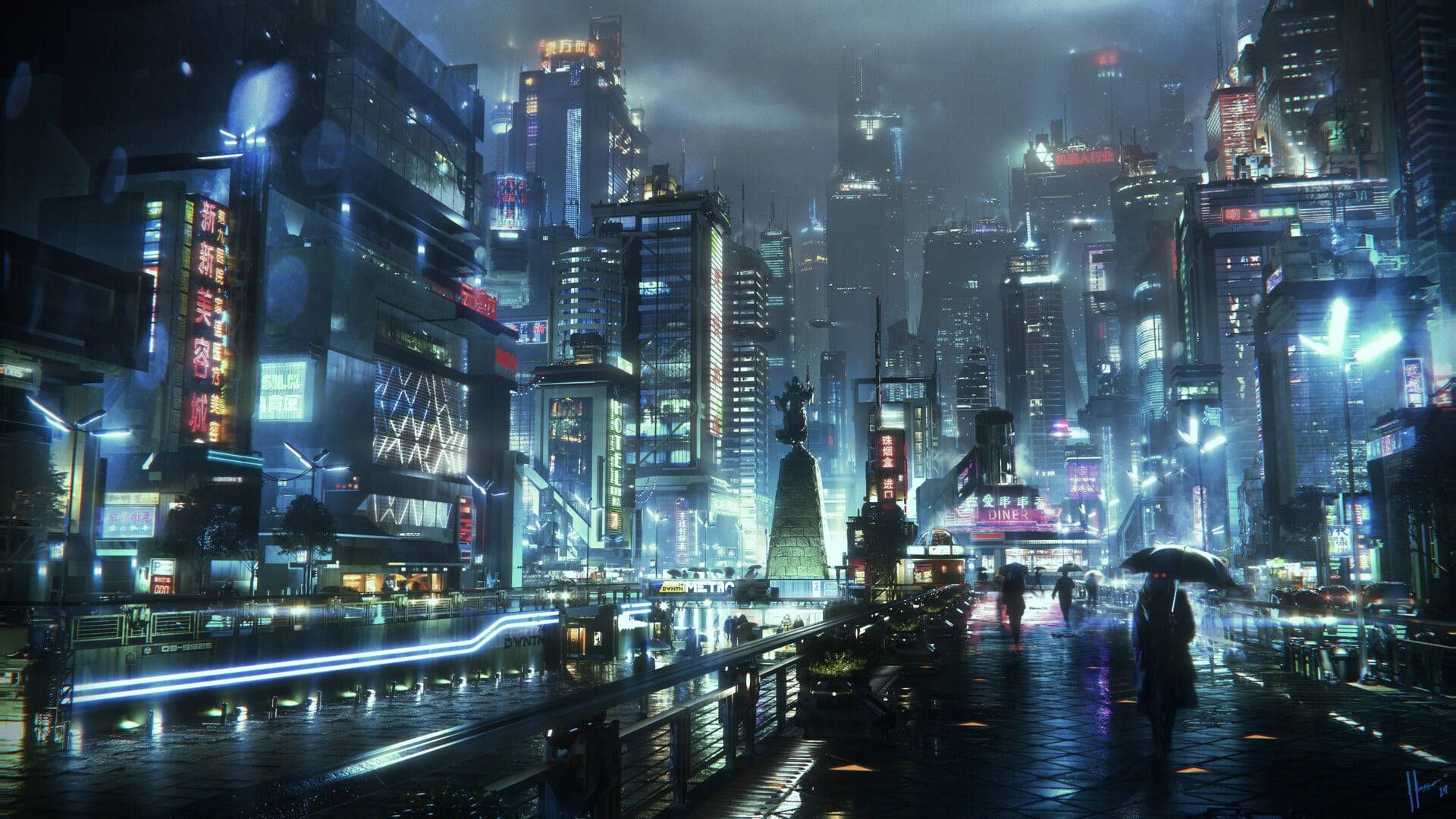 1920x1080 Download 1920 X 1080 Night City Rain Wallpaper