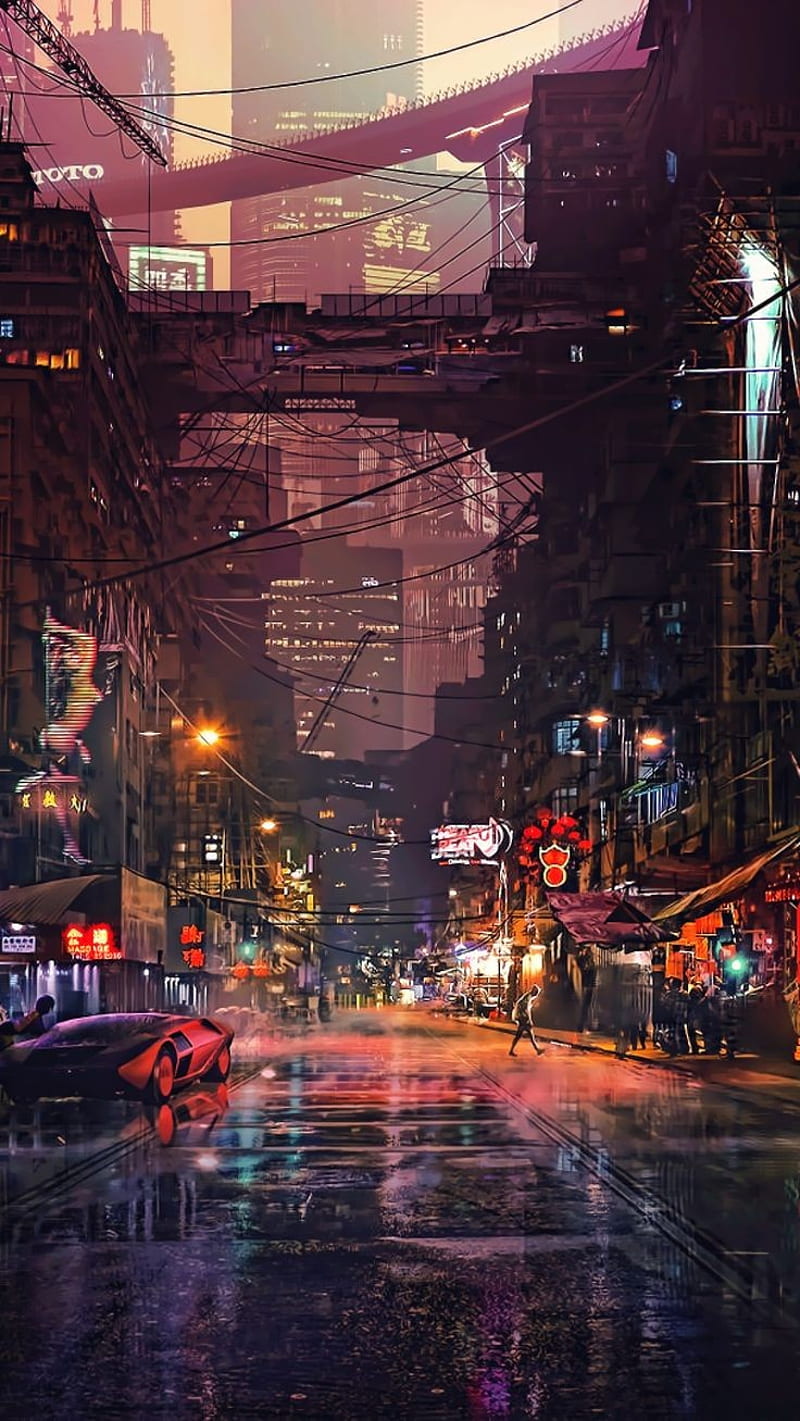 800x1421 Rain City, city rain cool lambo, drawing, fire, lamborghin, new, new york, sunset, HD phone wallpaper