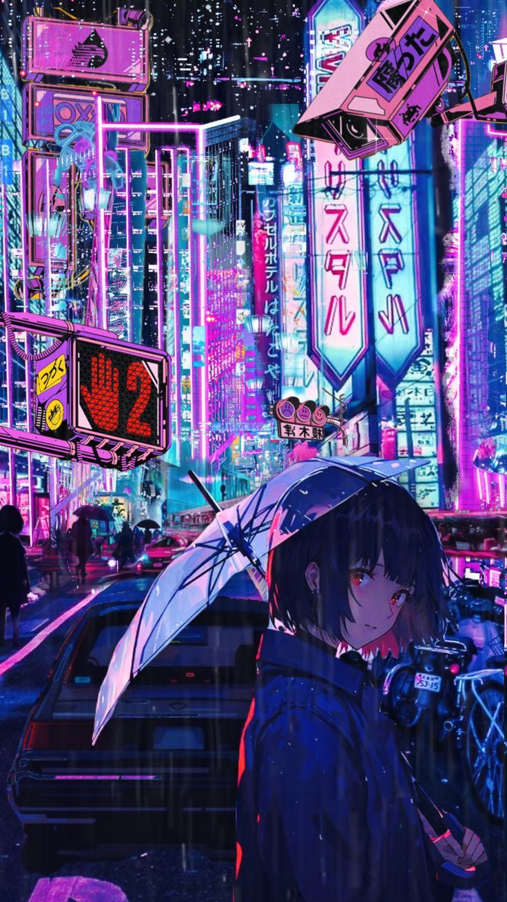 736x1308 Just another rainy day in the city #rain #city #night #anime