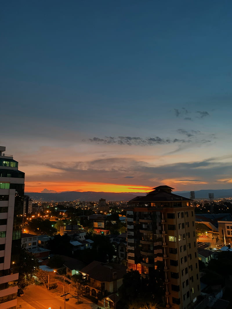 800x1067 City, bolivia, buildings, cochabamba, moon, night, night sky, sunset, HD phone wallpaper