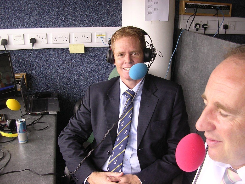 1024x768 Shaun Pollock with his TMS Tie. Test Match Special