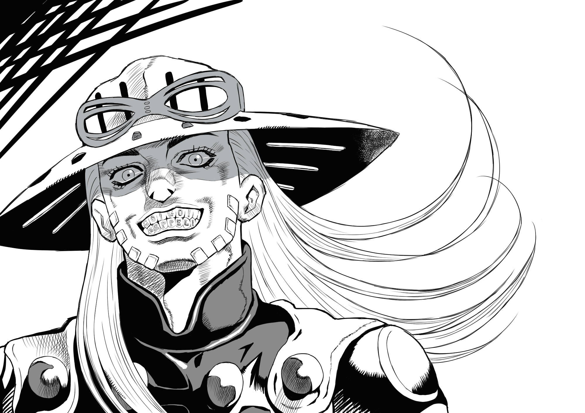 2000x1413 Download Gyro Zeppeli Black And White Wallpaper