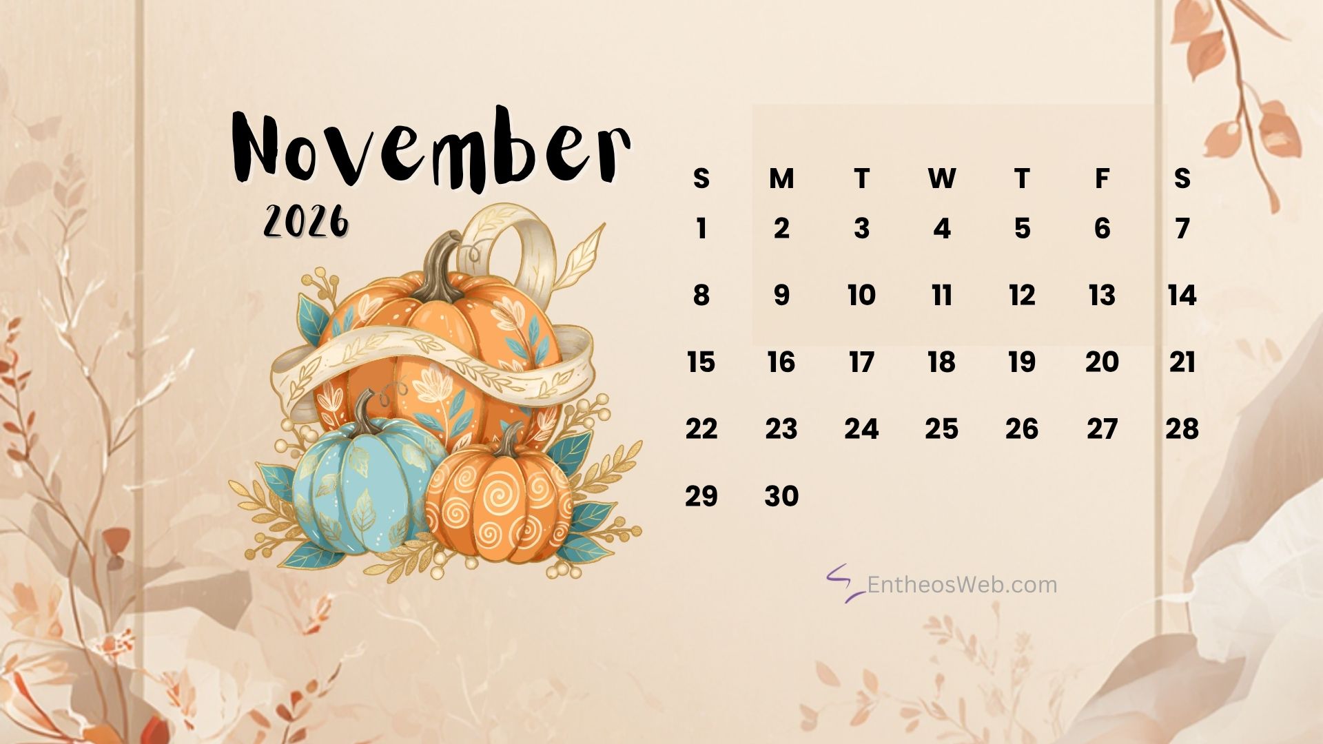 1920x1080 November 2026 Desktop Wallpaper Calendar