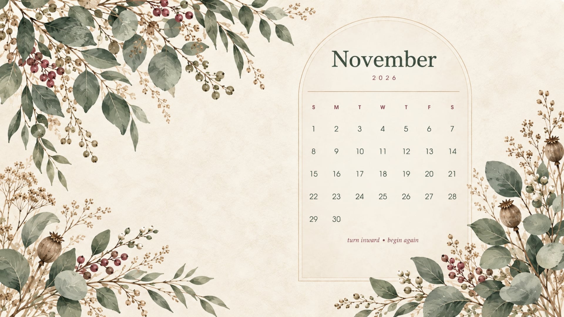 1920x1080 Free November 2026 Desktop Calendar Background