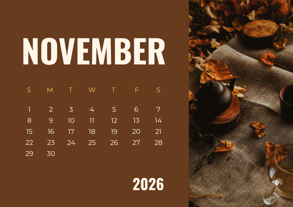 1200x851 November 2026 Calendar Wallpaper