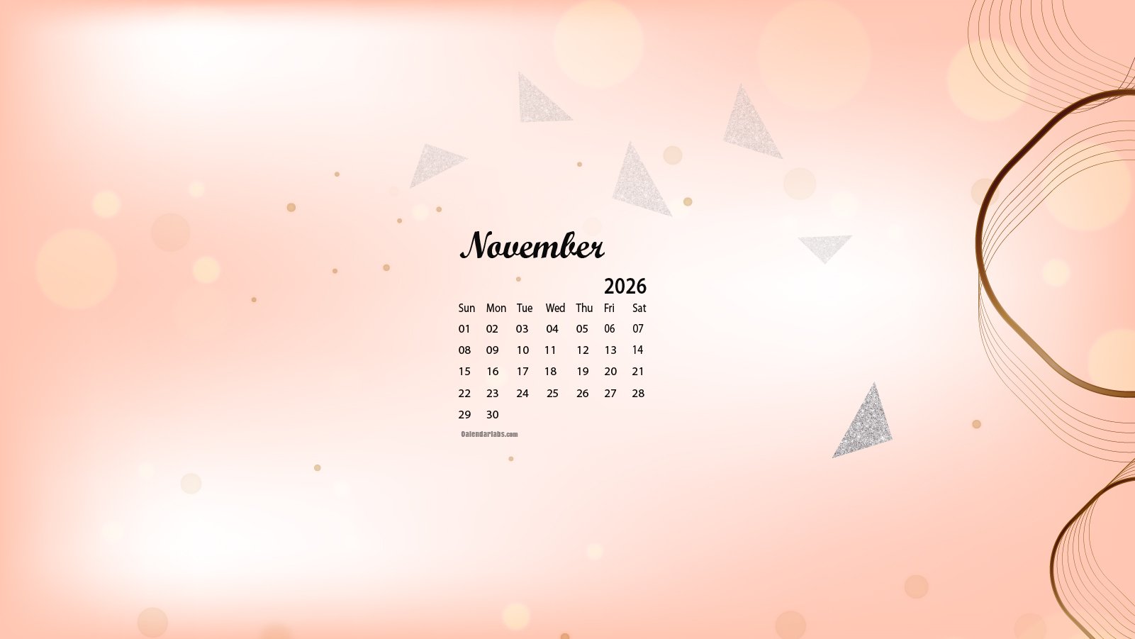 1601x901 November 2026 Desktop Wallpaper Calendar