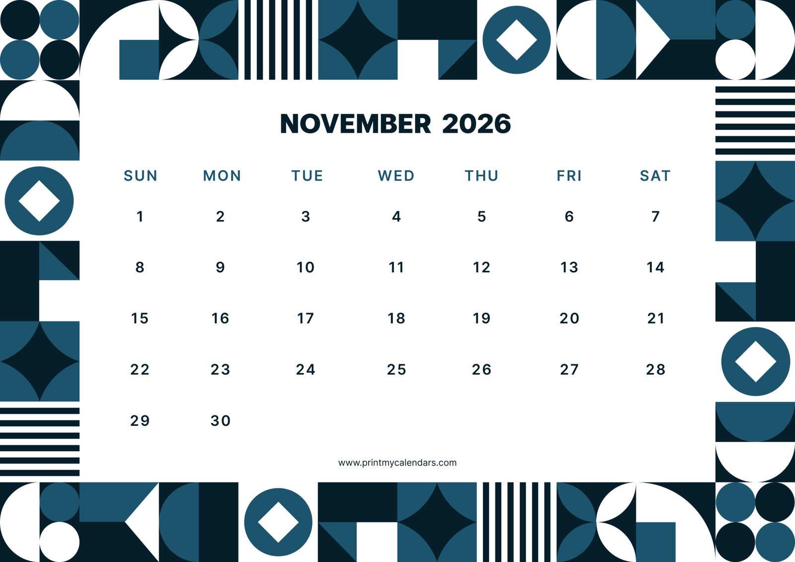 1600x1131 Free November Printable Calendar 2026 (PDF, Blank, Aesthetic)