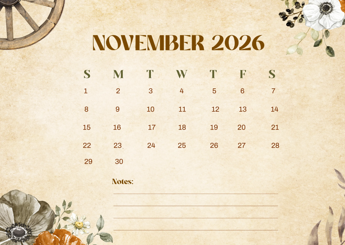 1200x851 November 2026 Calendar Wallpaper