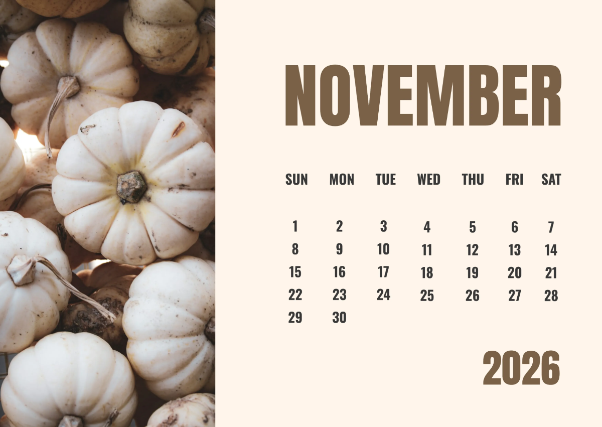 1200x851 Free November 2026 Pumpkin Calendar Template to Edit Online